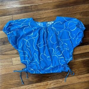 Madewell Blue Blouse with White Swirl Design
